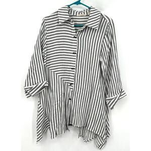 Soft Surroundings Size Small Button Up Shirt‎ White Black Striped Long Sleeve